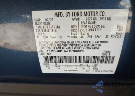 2020 Ford Explorer Xlt from USA, damaged, VIN 1FMSK8DH4LGC06026